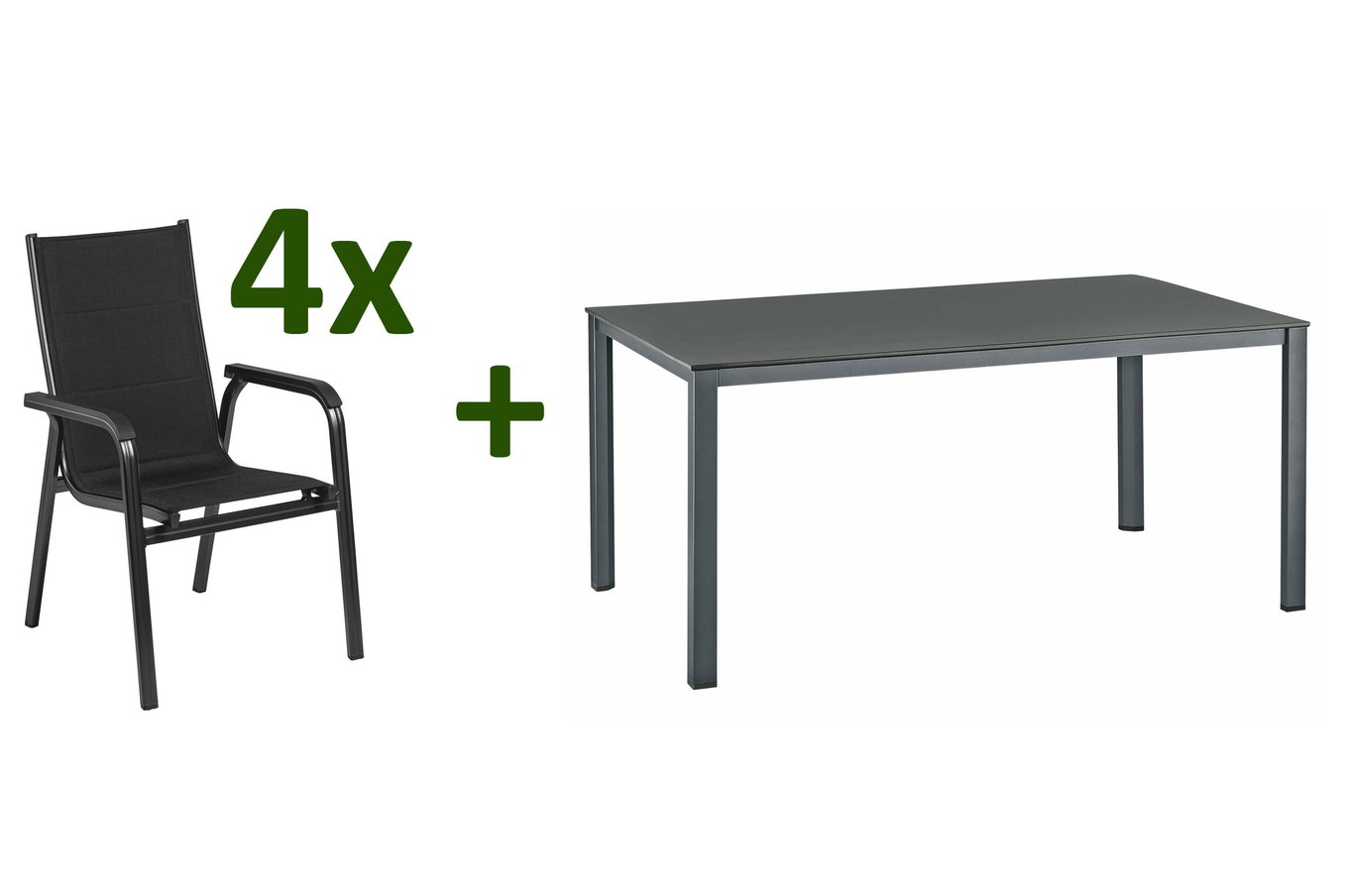 KETTLER KETTALUX-PLUS/Basic Plus Padded salotto, antracite, Alu/Textilene, tavolo 160x95 cm, 4 persone, seduta e schienale imbottiti 22975__1