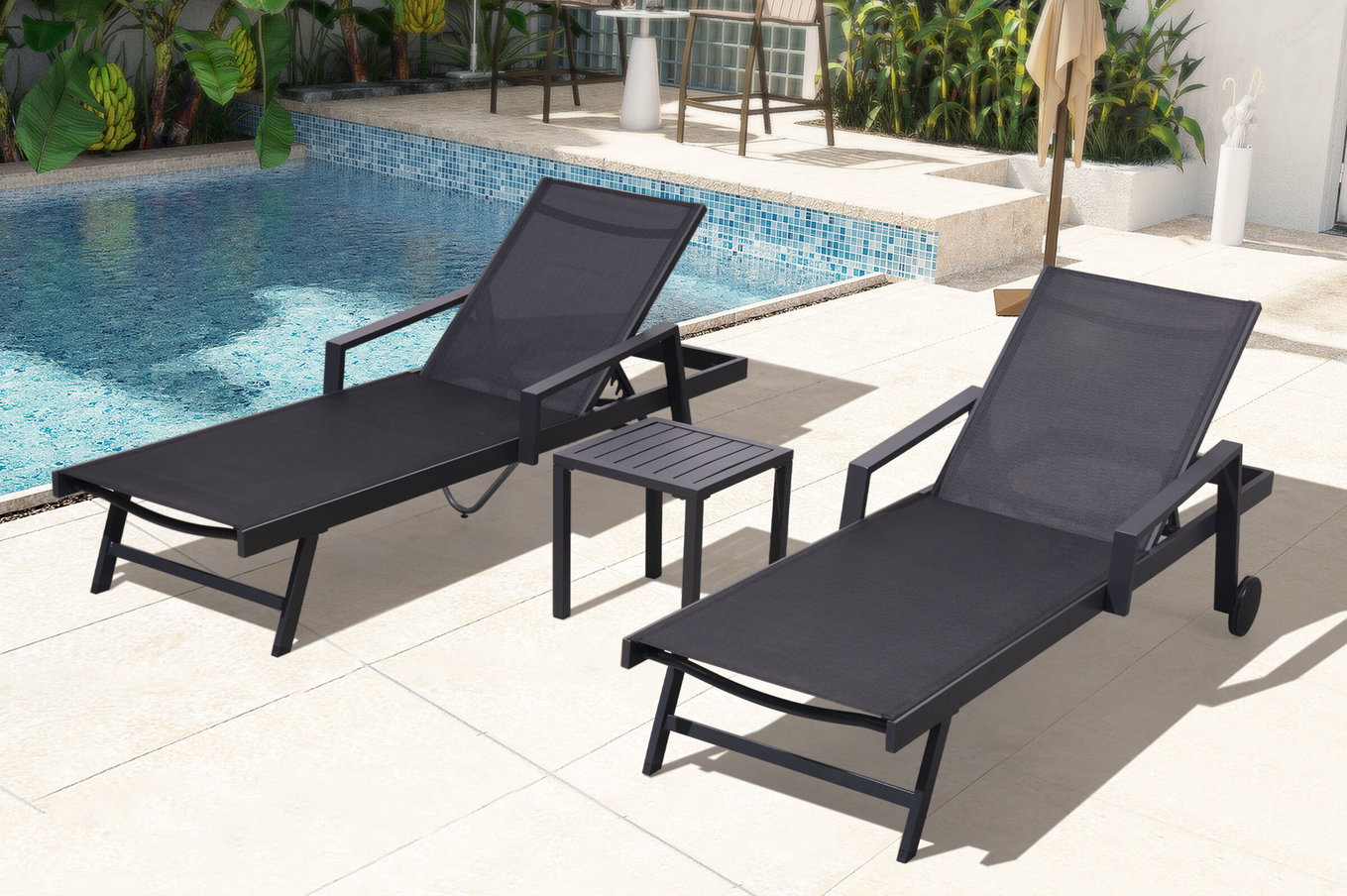 OUTFLEXX Set di lettini, antracite, Alu/Textilene, 194x65x32 cm, incl. tavolino, angolazioni regolabile, con rotelle 24111__1