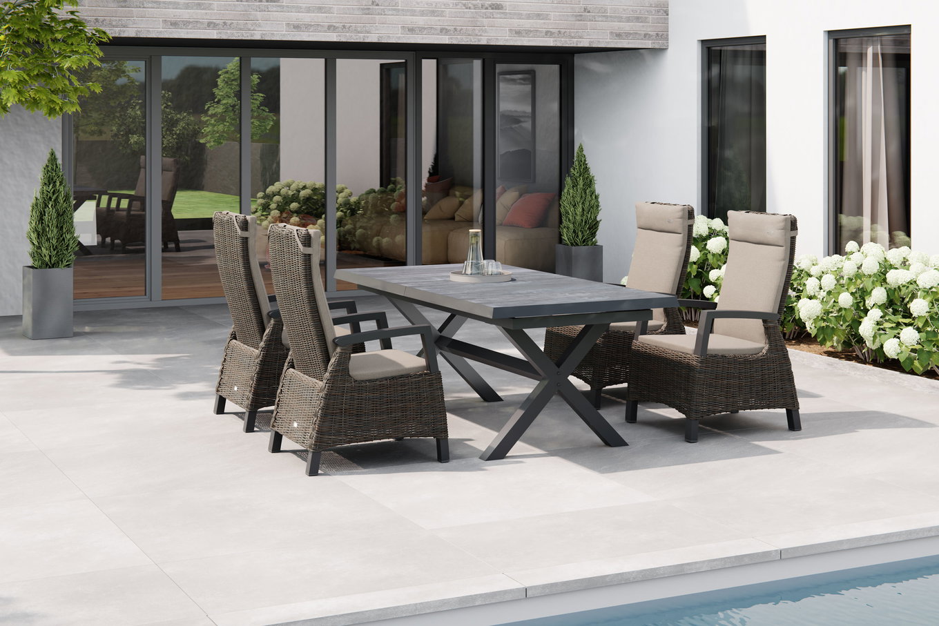 SIENA GARDEN Messina/Corido Set da pranzo da giardino, antracite/grigio, Alluminio/Intreccio Gardino®/Ceramica, ca. 200-260 x 100 cm, incl. 4 poltrone da pranzo 23803__1