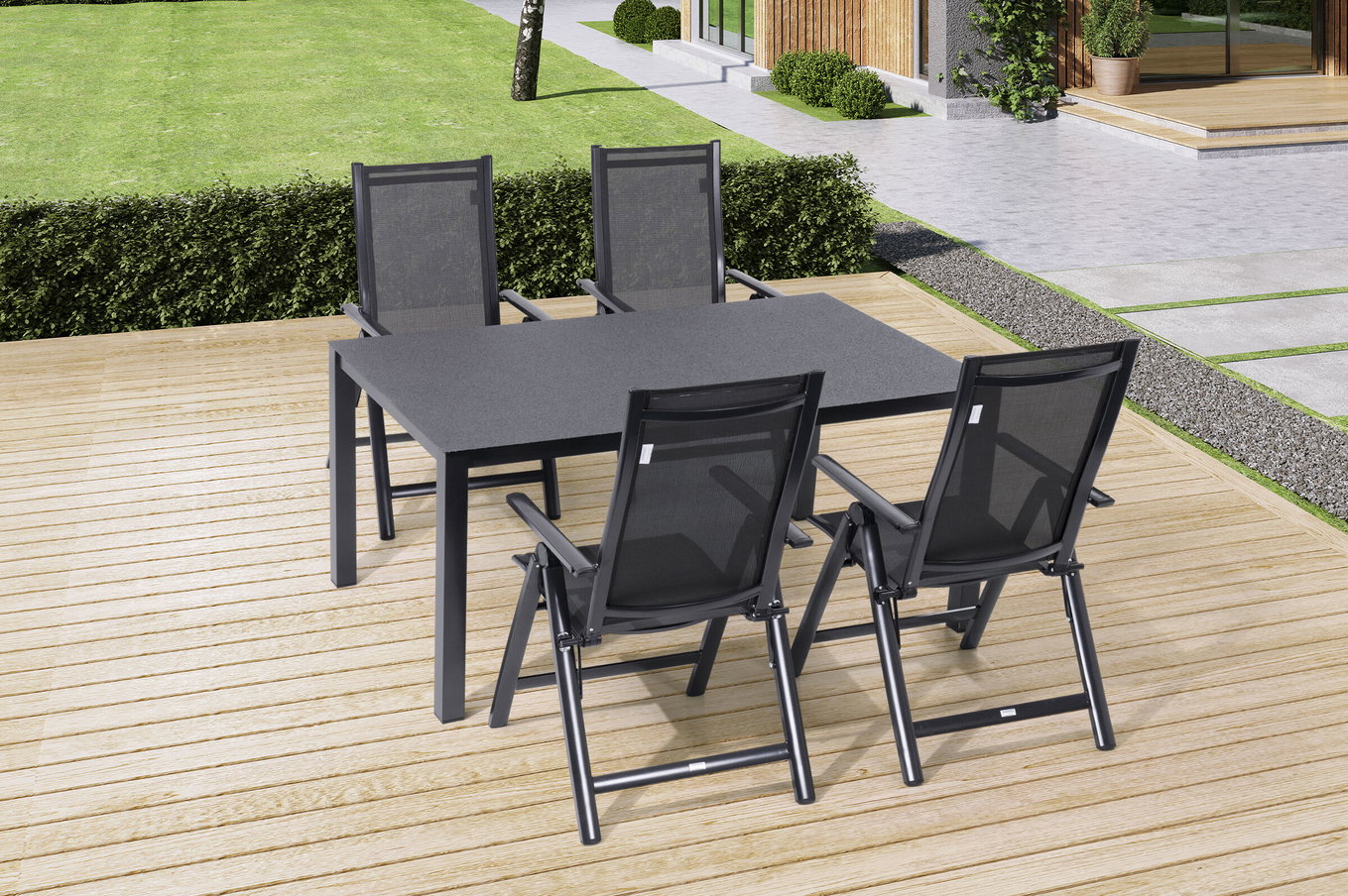 OUTFLEXX Set da pranzo da giardino, antracite, Alluminio/Spraystone/Textilene, 160x95 cm, 4 sedie pieghevoli 28175__1