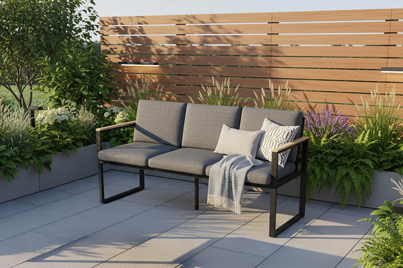 OUTFLEXX Panca Alexander, grigio opaco, Alluminio/Teak, 154x55x75 cm, con braccioli, incl. cuscini 20120__1