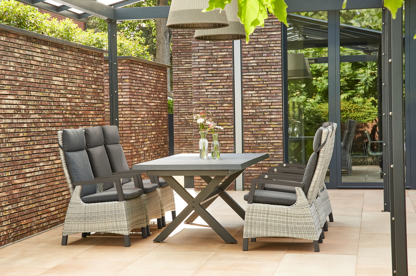 SIENA GARDEN Messina/Corido Gruppo da pranzo da giardino, antracite, Alu/Intreccio/Ceramica, 200-260 x 100 cm, incluse 6 poltrone da pranzo 23807__1