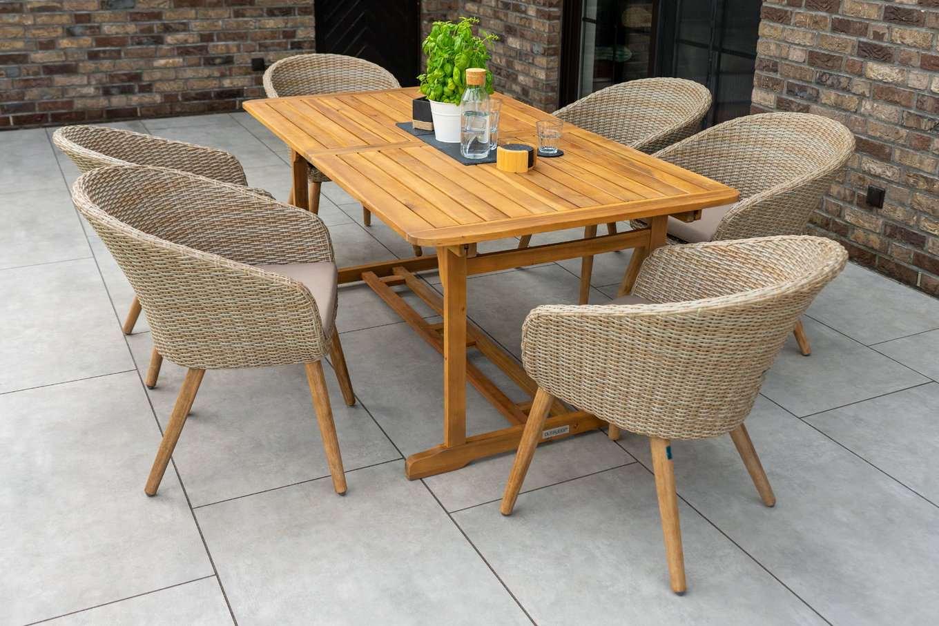 Set da pranzo da giardino PLOß Borneo, beige/naturale, acacia/polirattan, allungabile, 180/240 x 100 cm, 6 sedie 65 x 60 cm, cuscini inclusi, prodotto certificato FSC® 34554__1
