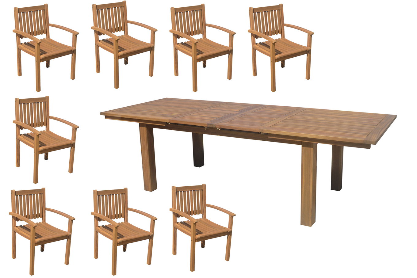 Set da pranzo da giardino OUTFLEXX, naturale, acacia, tavolo allungabile 180/220/260 x 100 cm, 8 sedie da giardino, prodotto certificato FSC® 34569__1
