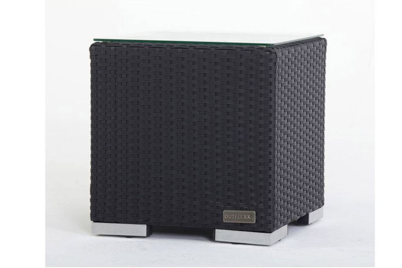 OUTFLEXX Tavolino d'appoggio, nero, polyrattan, 40x40x40 cm, incl. piano in vetro 2392_10__1