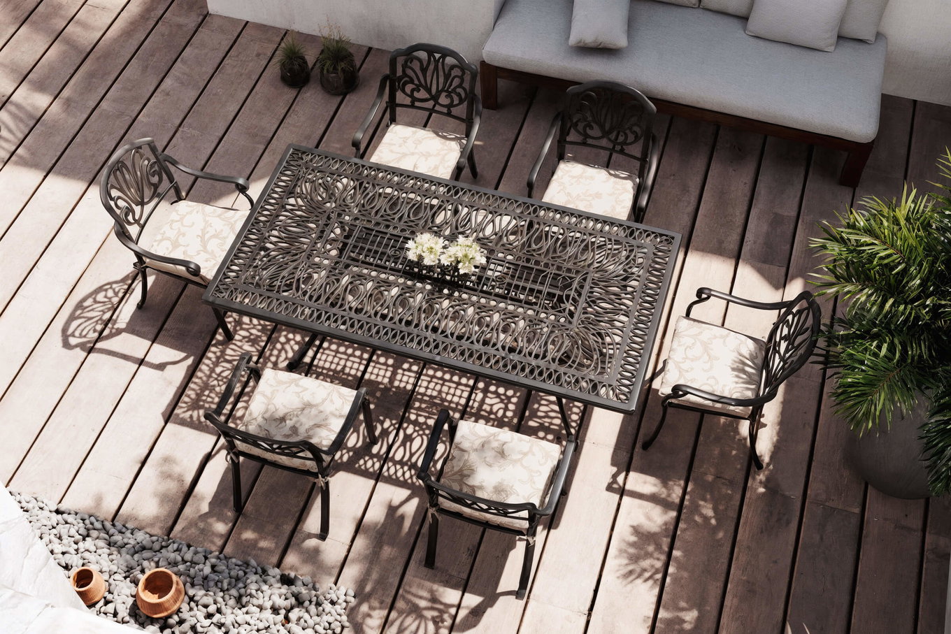 HARTMAN Amalfi Gruppo pranzo da giardino, bronzo, fusione alluminio, 6 poltrone pranzo, 214x112cm 23311__1