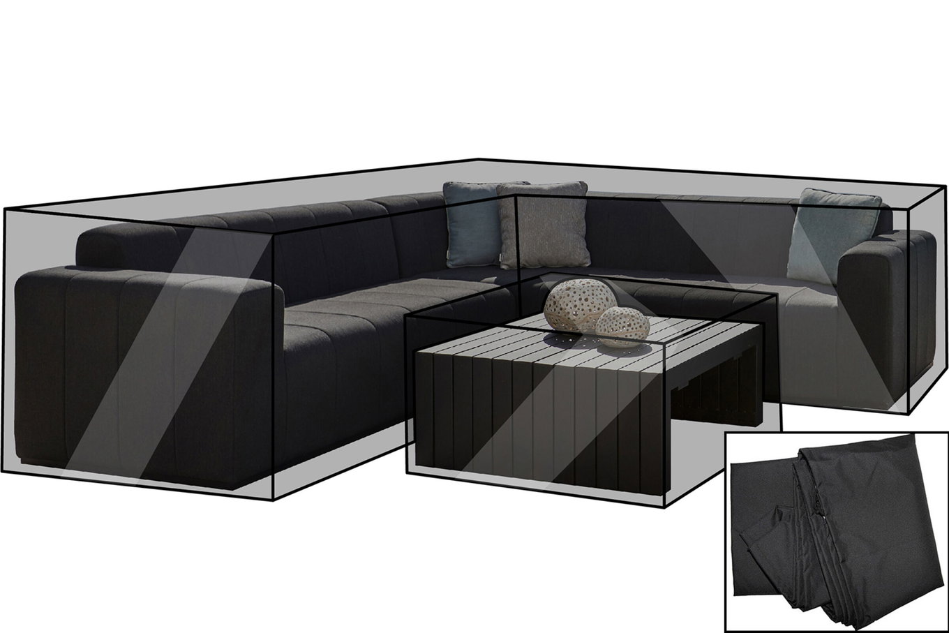 OUTFLEXX Set di coperture premium, per gruppo pranzo da giardino, ad es. 18519, nero, 261x327x77cm + 2x 92x47x37cm, resistente all'acqua 18777__1