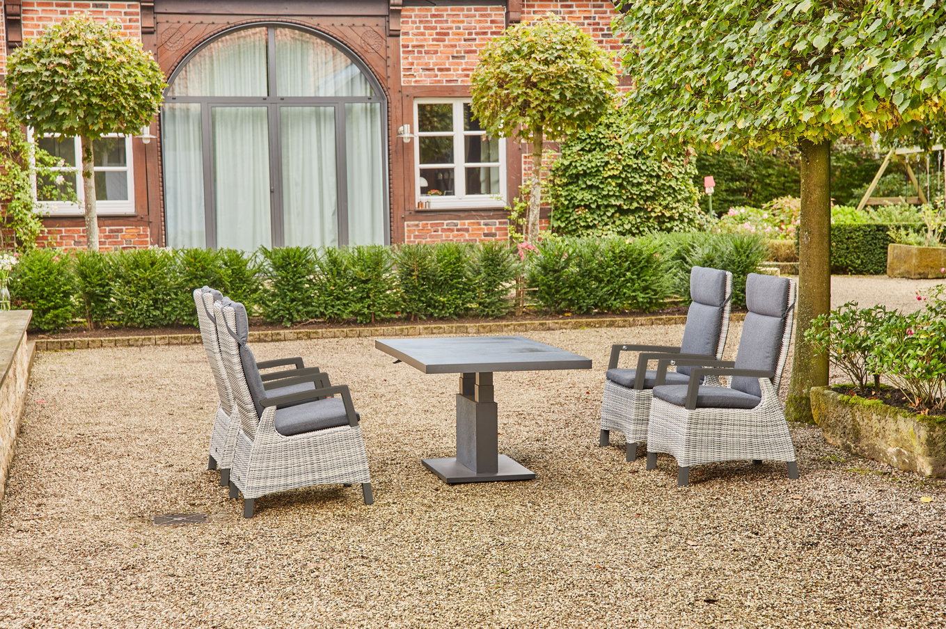 SIENA GARDEN Corido/Bellani Set Pranzo Giardino, grigio/antracite, Alu/Intreccio/Ceramica, 160 x 90 x 50-72cm, incl. 4 poltrone dining 23762__1