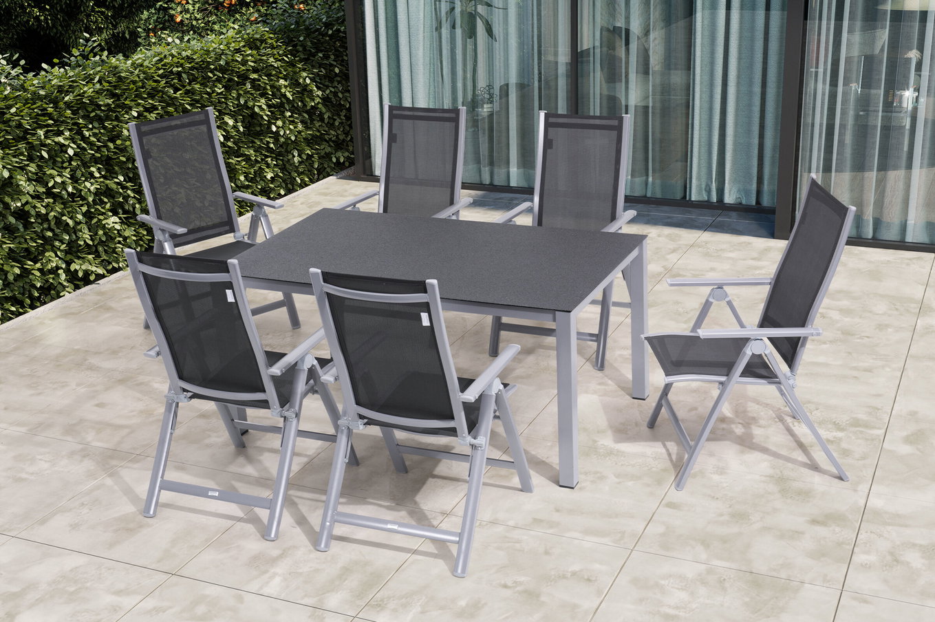 OUTFLEXX Gruppo Pranzo da Giardino, argento/antracite, Alluminio/Spraystone/Textilene, 160x95 cm, 6 sedie pieghevoli 28171__1