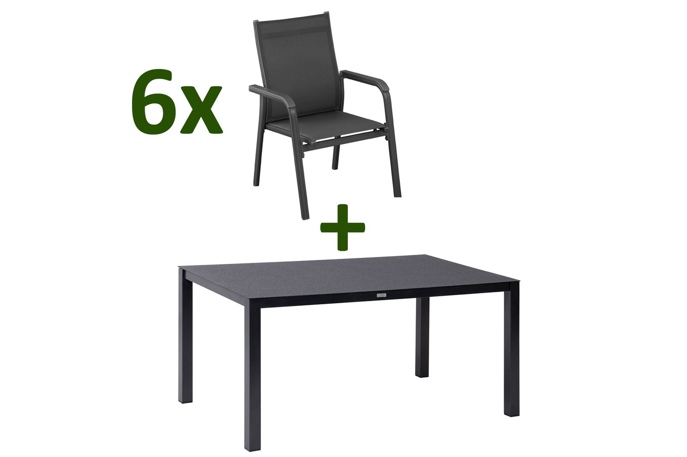 KETTLER BasicPlus Set da pranzo da giardino, antracite, Alluminio/Spraystone/Textil, 160x95 cm, 6 sedie impilabili 28324__1
