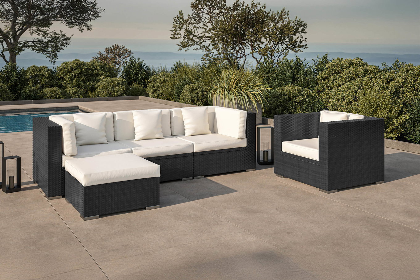 OUTFLEXX salotto da giardino, crema/bianco, nero, polyrattan, per 5 persone, box portacuscini impermeabile 1077_BOX_A__1