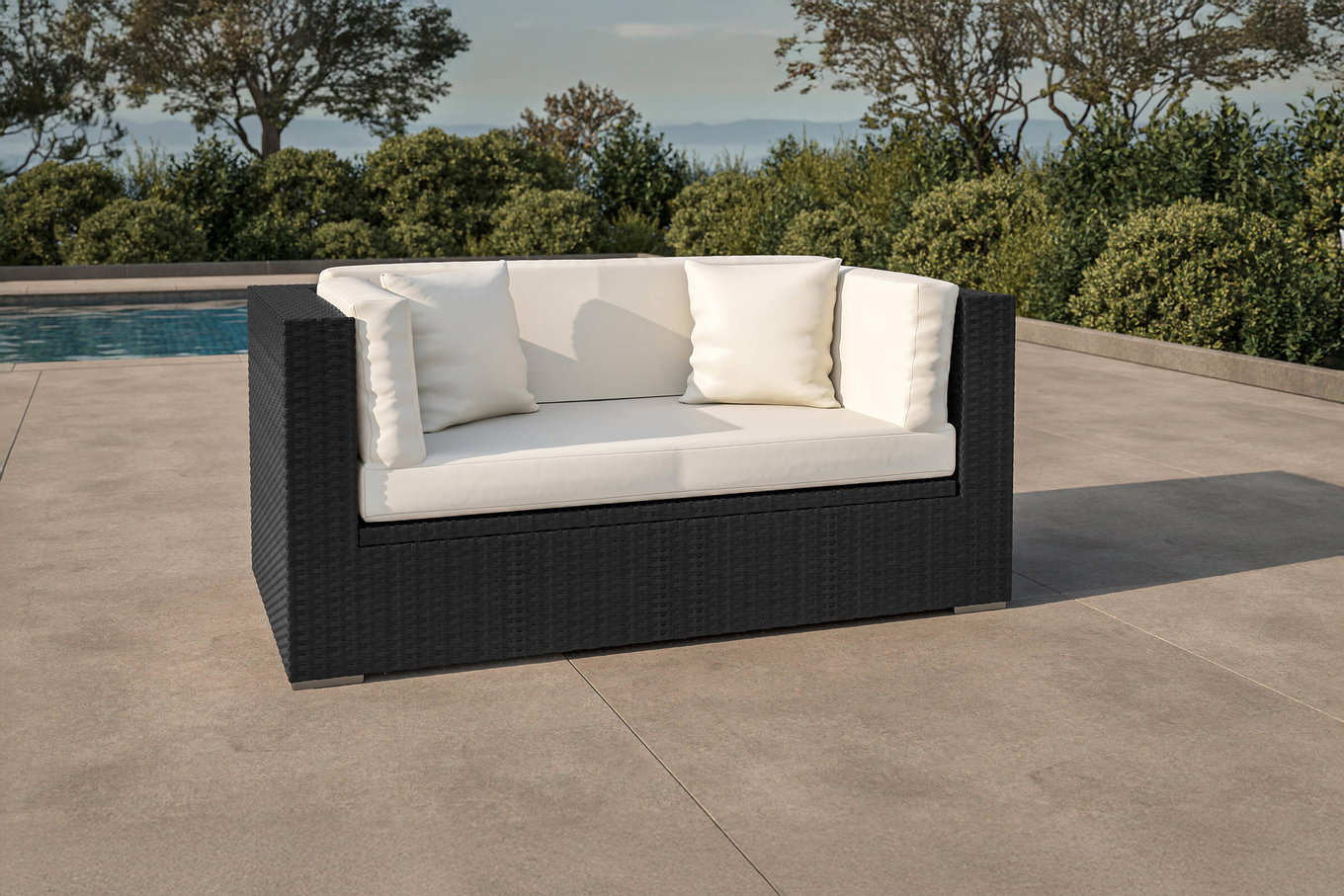 OUTFLEXX Divano 2 posti, crema/bianco, nero, Polyrattan 152x85x70cm, incl. imbottitura e contenitore cuscini impermeabile 2392_2_BOX__1