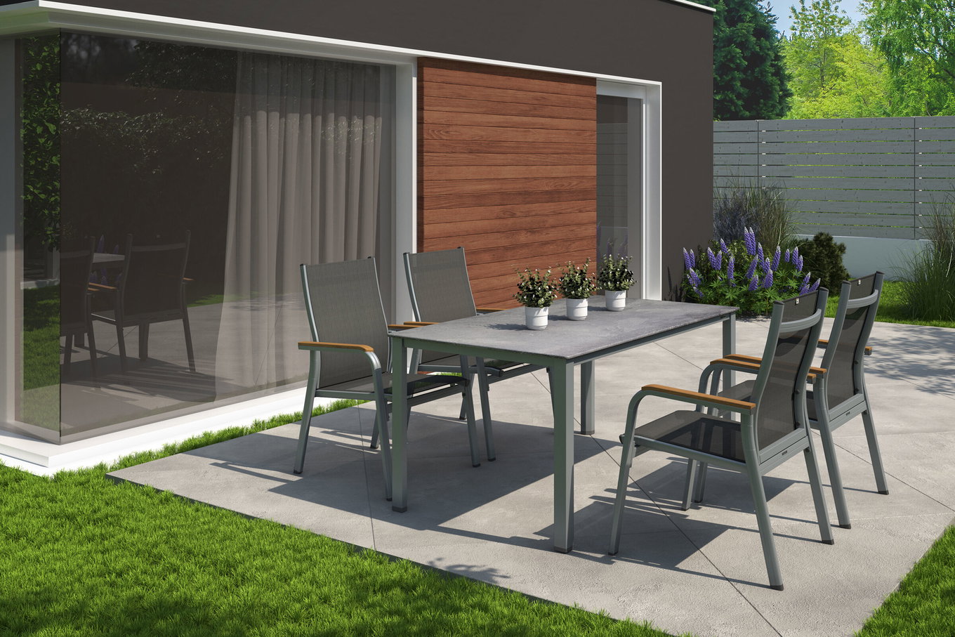 KETTLER Granada Gruppo pranzo da giardino, argento/antracite, Alluminio, tavolo 160x90, 4 Poltrone impilabili 31404__1