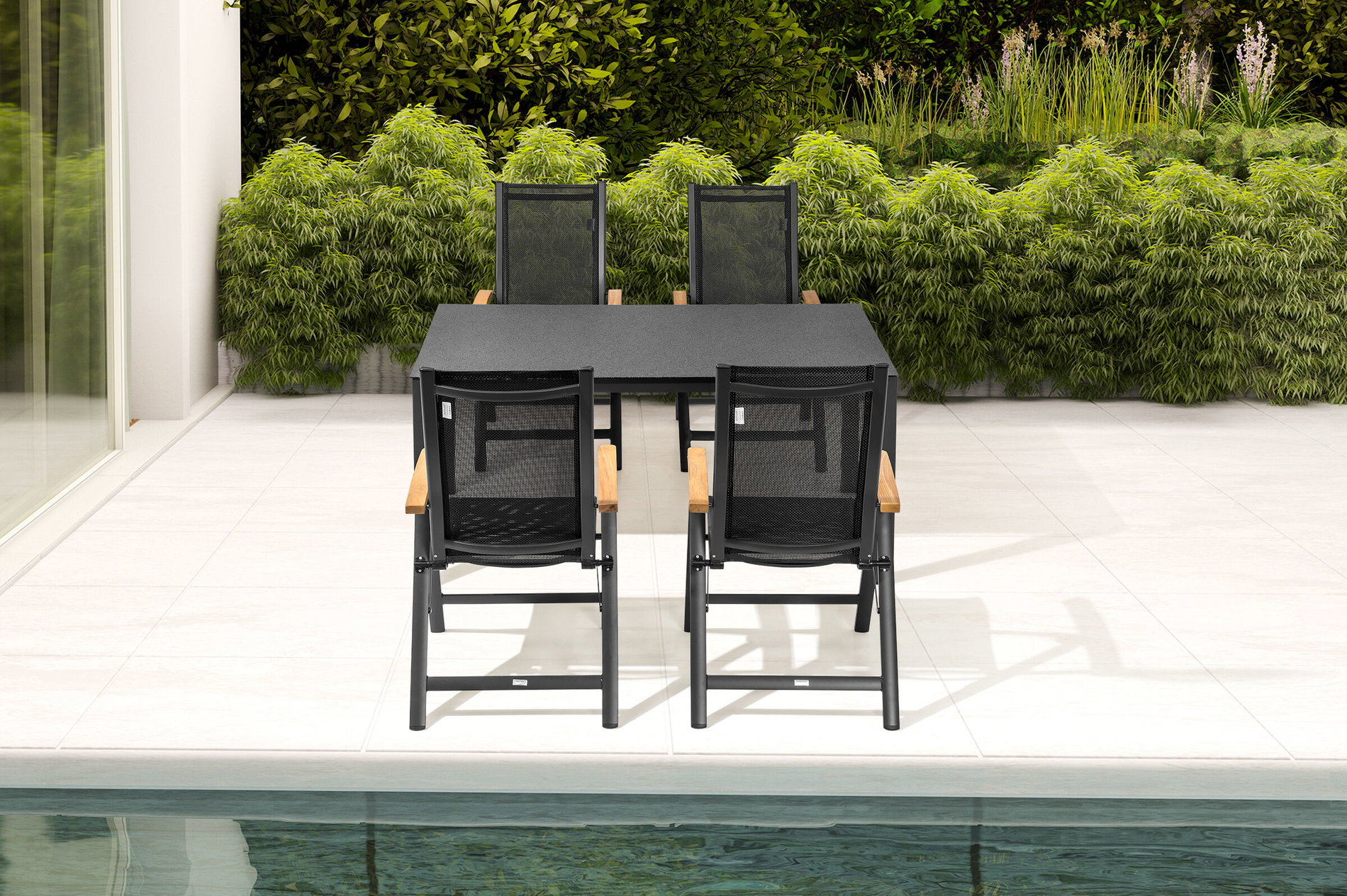 OUTFLEXX Set da pranzo da giardino, antracite opaco, Spraystone/Alu/Textilene, 160 x 95 cm, 4 sedie pieghevoli 28180__1