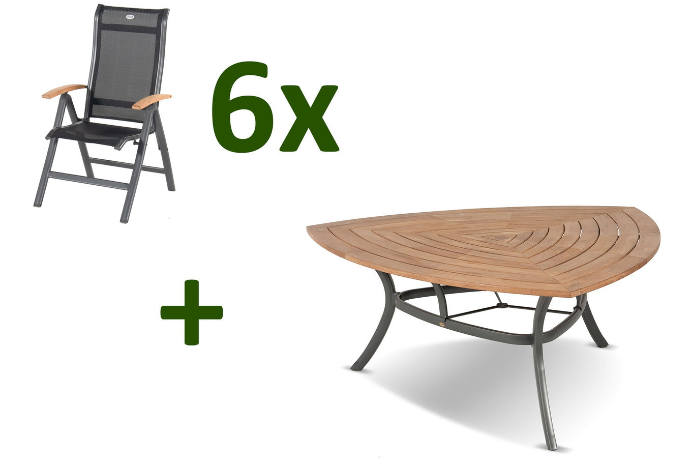HARTMAN Alice Gruppo da pranzo da giardino, xerix/naturale, Alluminio/Teak, 4x4 Textilen, 6 sedie pieghevoli, 170x170cm 17745__1