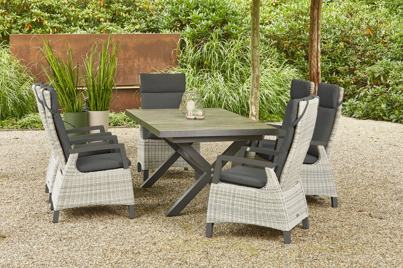 SIENA GARDEN Sincro/Corido Set da pranzo da giardino, antracite/grigio, Alluminio/Intreccio/Ceramica, 200/260 x 100 cm, incluse 6 poltrone dining 23850__1