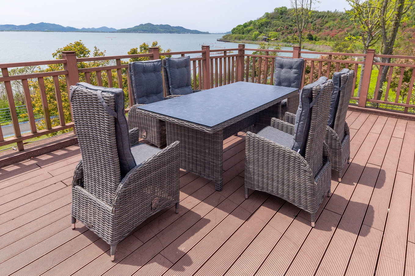 OUTFLEXX Set da pranzo da giardino, grigio, polirattan, tavolo 200 x 95 cm, 6 poltrone, regolabile 18922__1