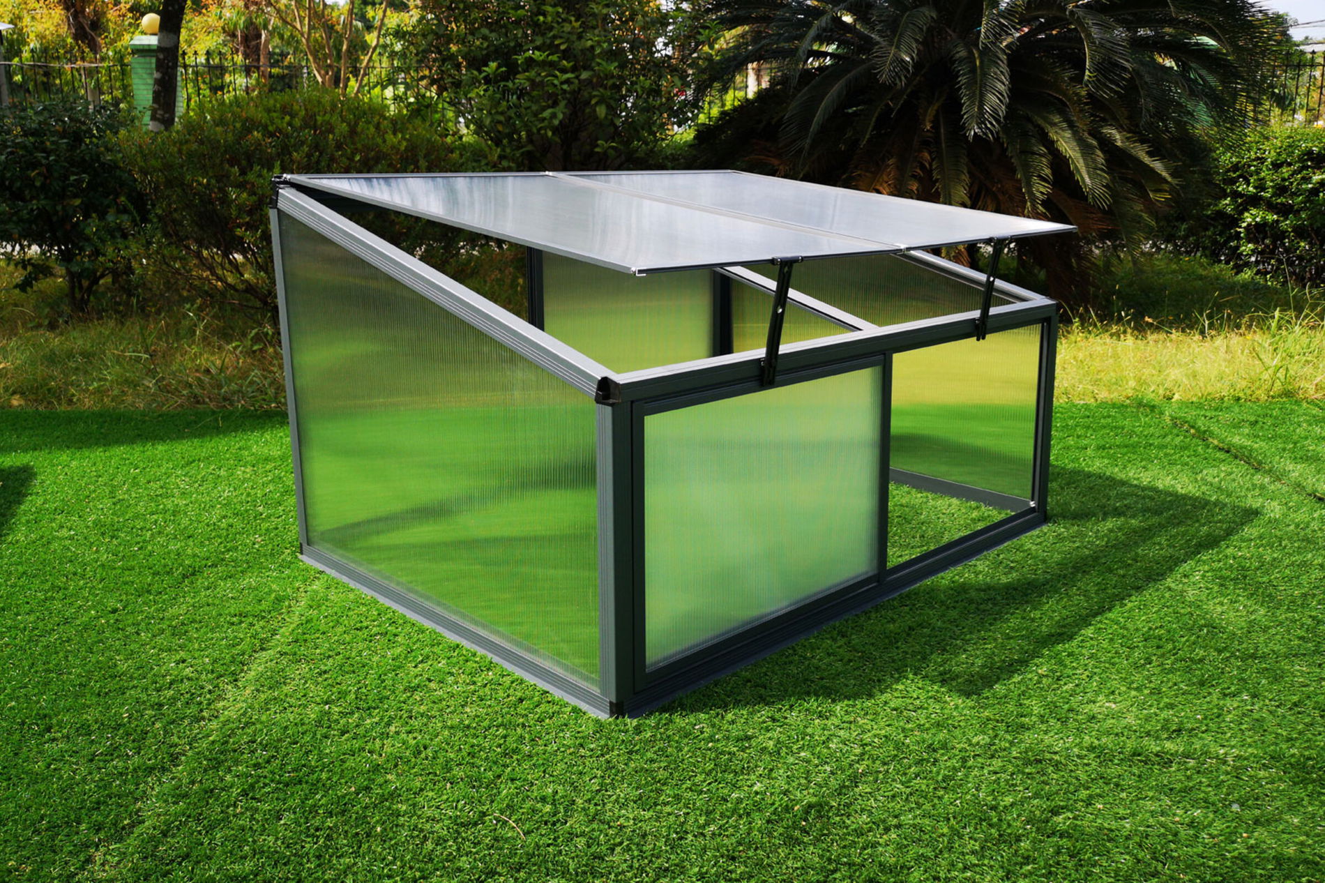 OUTFLEXX Copertura per aiuola rialzata con porte scorrevoli, antracite, Alluminio/Policarbonato, 115 x 90 x 60 cm, verniciato a polvere 20082__1