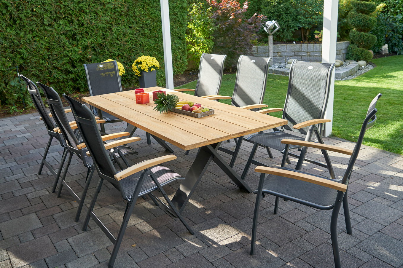 HARTMAN Xanadu / Alice Gruppo pranzo da giardino, xerix/nero, Alluminio/Teak, 4x4 Textilen, 2 poltrone impilabili, 6 sedie pieghevoli, 220x100cm 21161__1