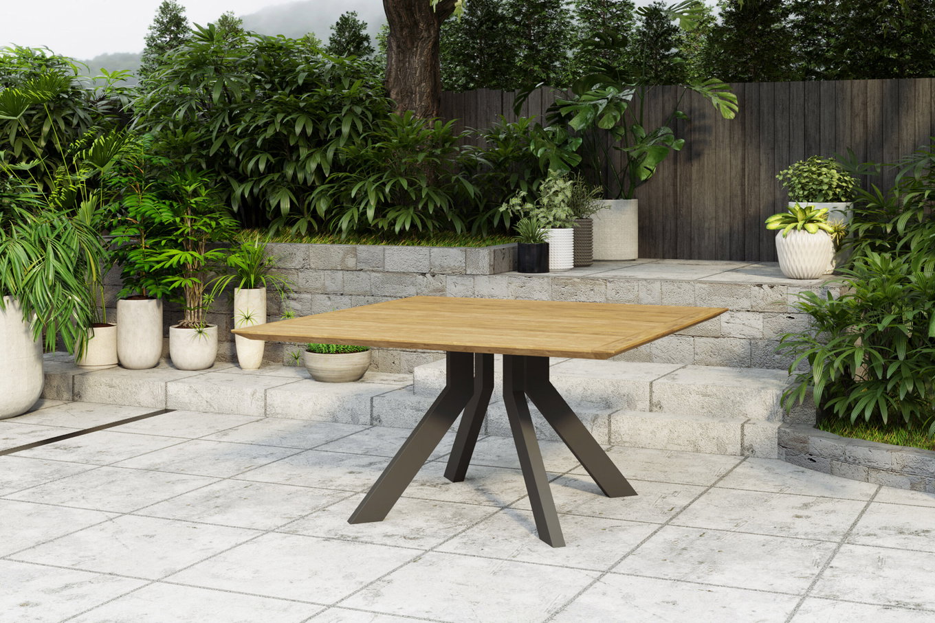 OUTFLEXX Motavi Tavolo da pranzo, antracite/naturale, Alu/teak riciclato, 150 x 150 cm, spazzolato rustico, prodotto certificato FSC® 30865__1