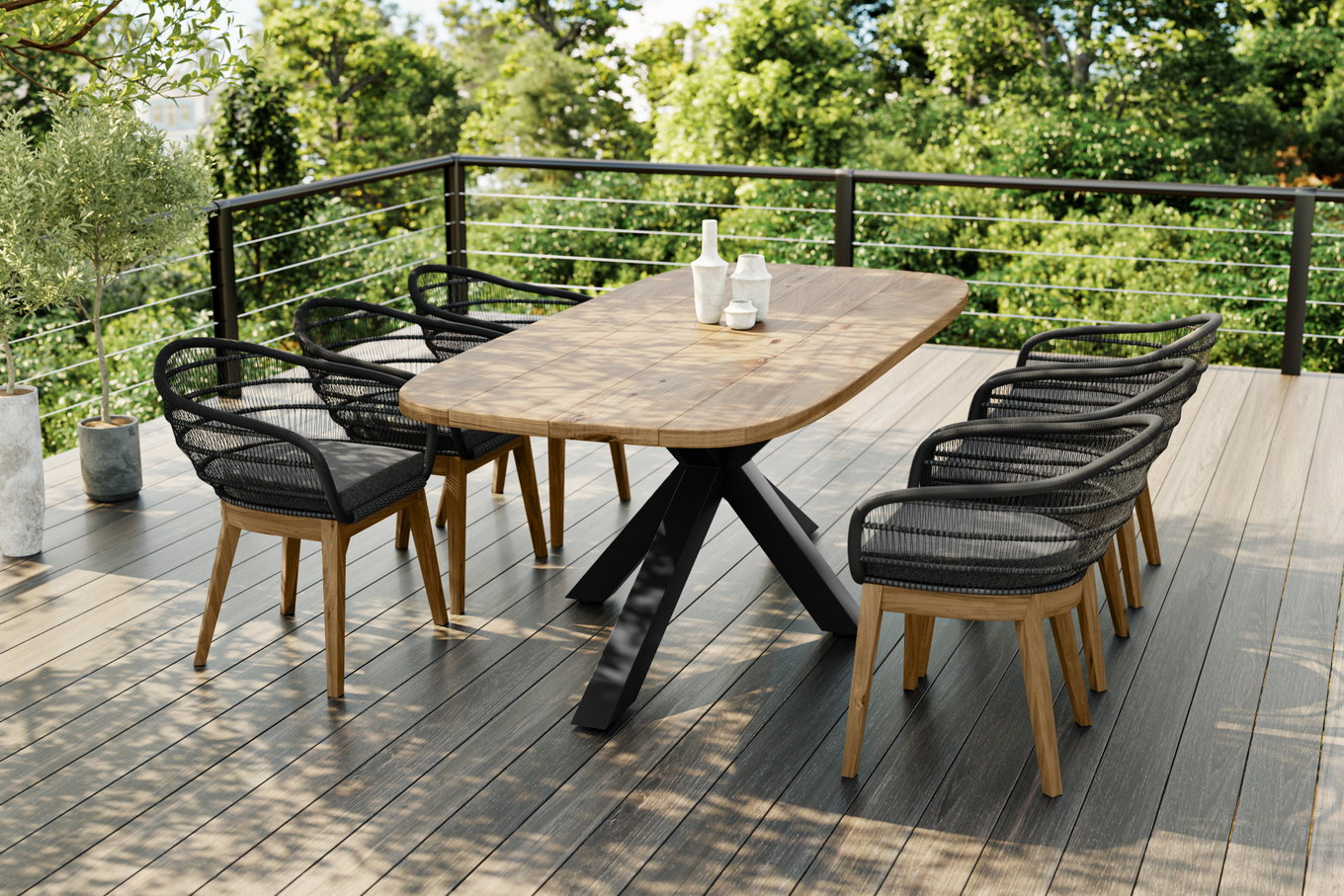 OUTFLEXX Belgium Set da pranzo da giardino, naturale/grigio scuro, alluminio/teak riciclato, tavolo 220 x 100 cm, 6 sedie, cuscini inclusi, prodotto certificato FSC® 80434__1