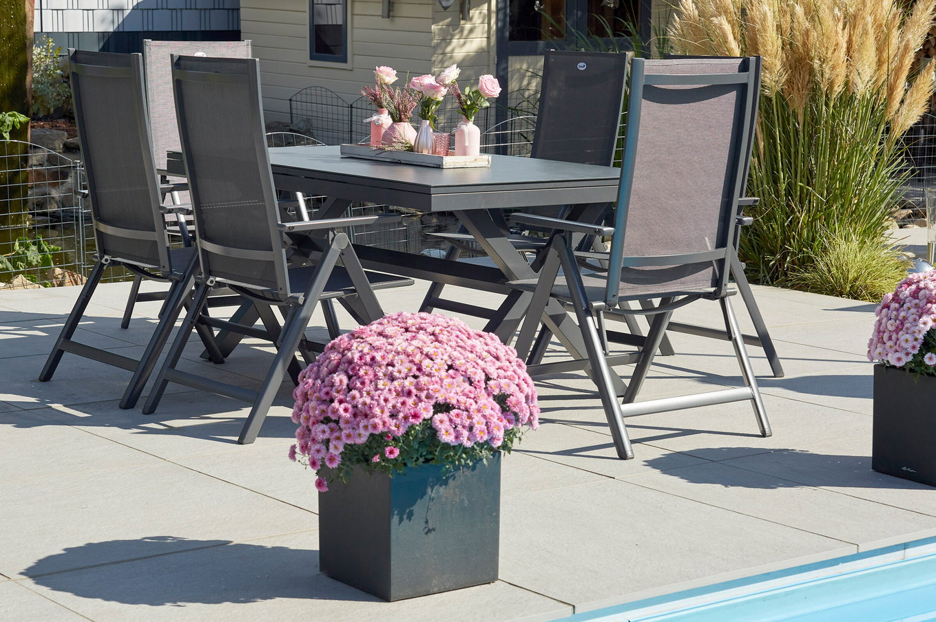 HARTMAN Xanadu / Aruba gruppo tavolo da pranzo da giardino, xerix, Alu/Textilene/Vetroceramica, 6 sedie pieghevoli, 160/220x100cm 23275__1