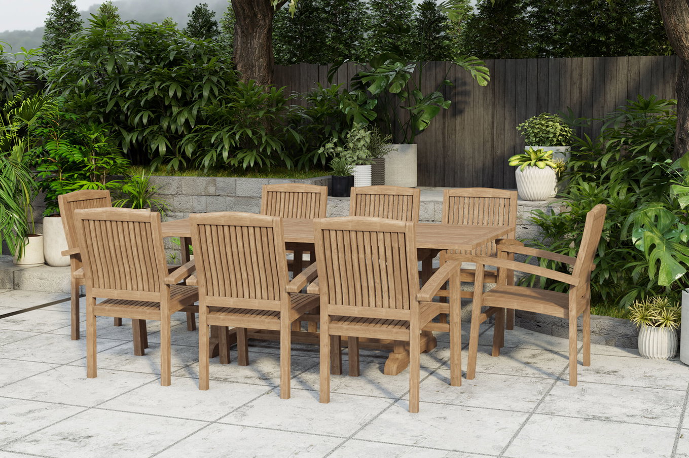 OUTFLEXX Ontario/Washington Set da pranzo da giardino, naturale, Teak, 160/210x90cm, 8x Sedie impilabili 24365__1