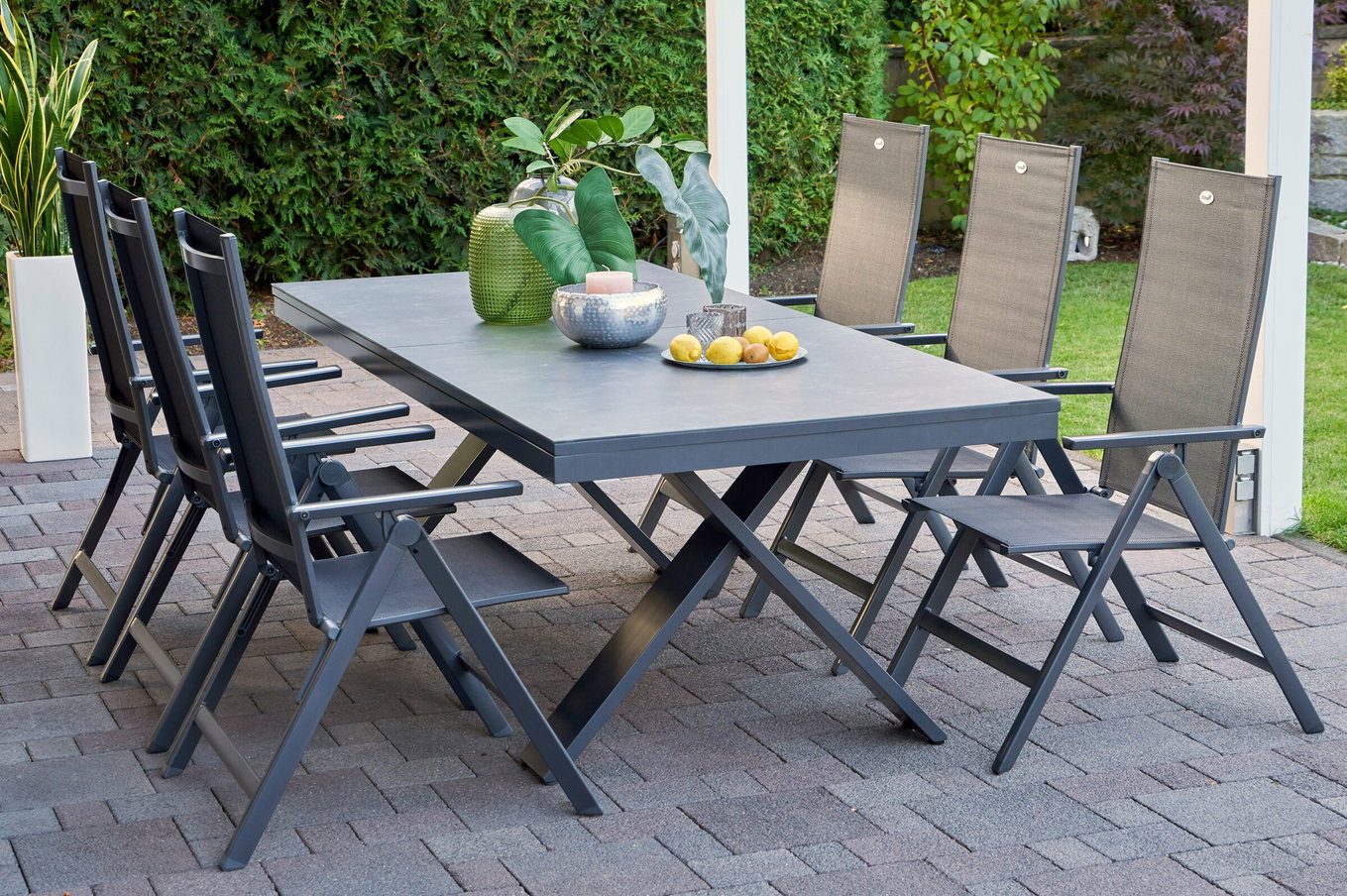 HARTMAN Modello speciale Xanadu / Aruba Gruppo da pranzo da giardino, xerix/antracite, Alu/Vetroceramica, 6 sedie pieghevoli, 220/280x100cm 21133__1