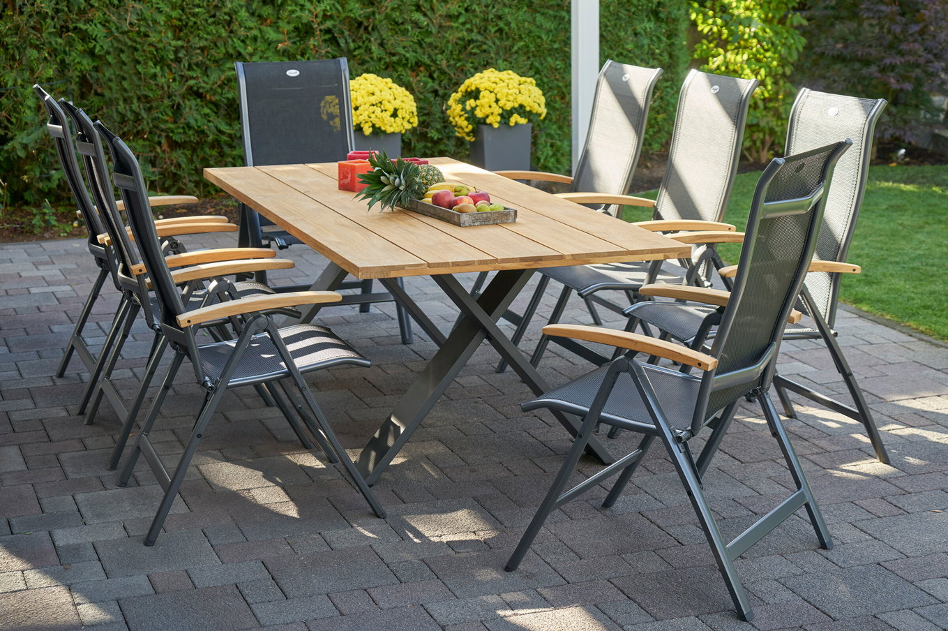 HARTMAN Xanadu/Alice Set pranzo da giardino, xerix, Alu/FSC-Teak/2x2 Textilen, 220x100 cm, 8 Sedie pieghevoli 24190__1
