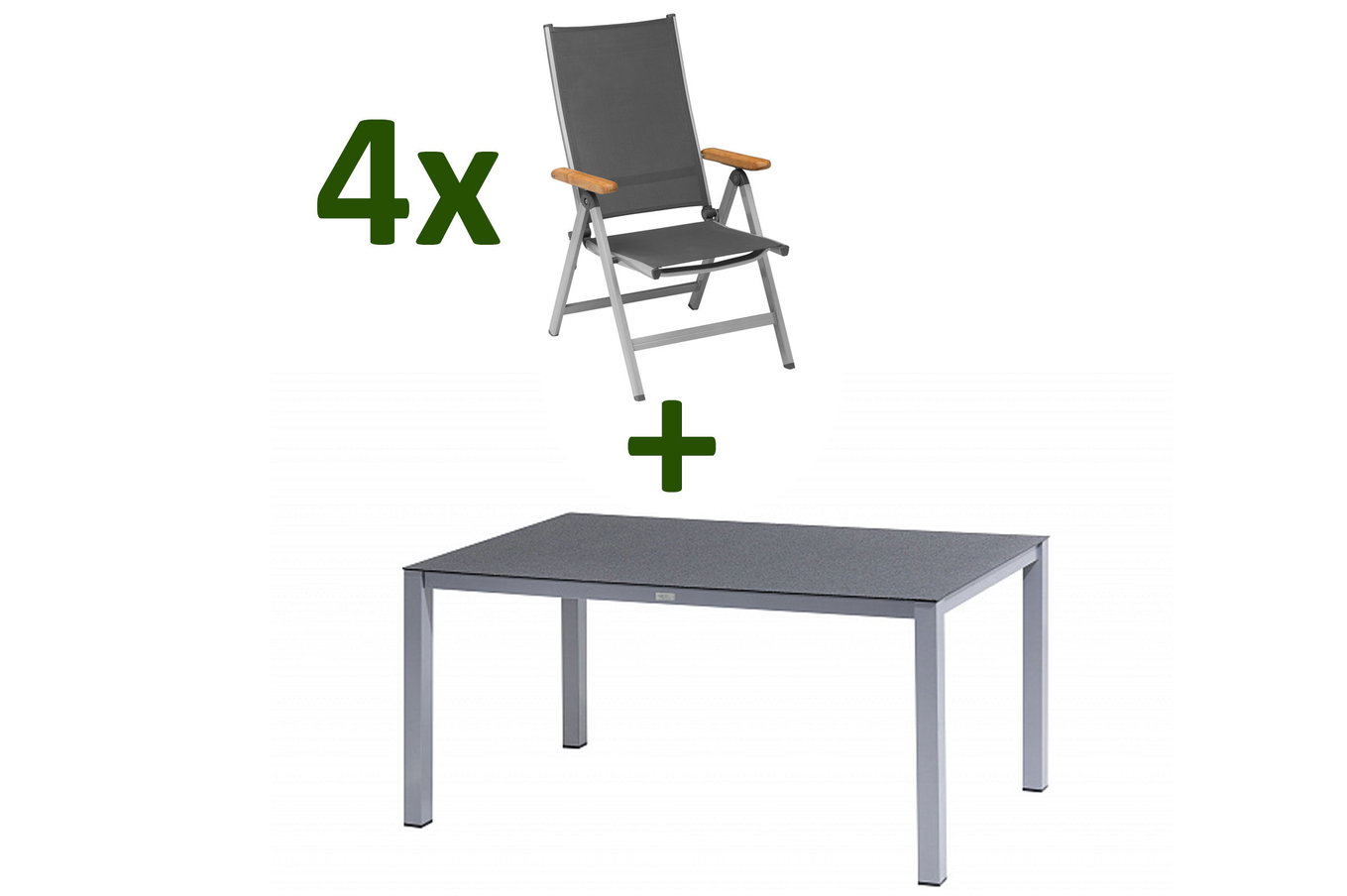 KETTLER Granada Set tavolo da pranzo da giardino, argento/antracite, Alu/Spraystone/Textil, 160 x 95 cm, 4 sedie pieghevoli 28326__1
