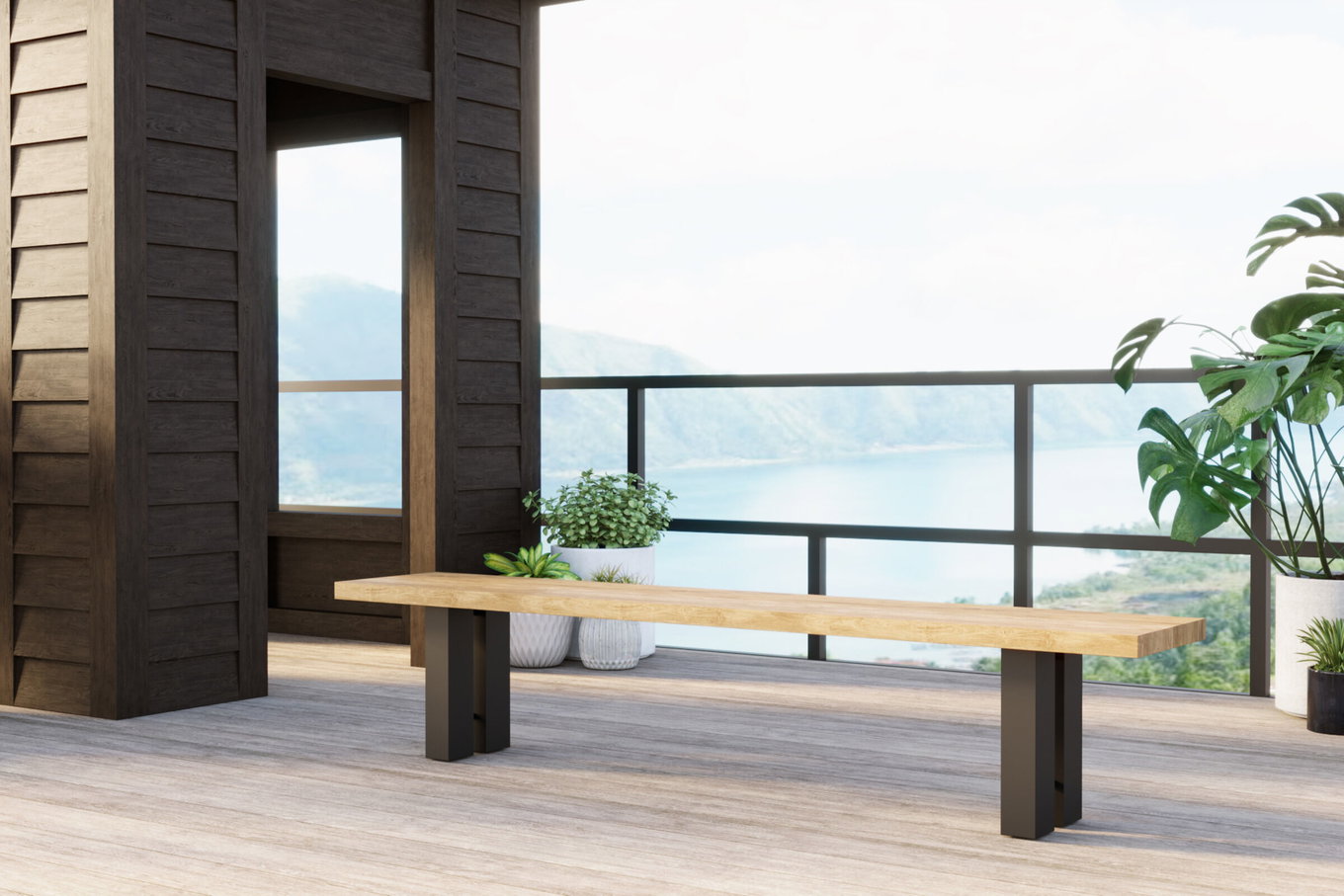 OUTFLEXX New Bob Panchina, antracite/naturale, Alluminio/teak riciclato, 220 x 40 x 46 cm, spazzolata rustica 30863__1