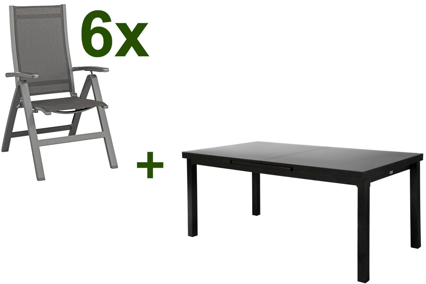 KETTLER Altura Gruppo pranzo da giardino, antracite, Alu/Textilene, tavolo 180/240x100cm, 6 sedie pieghevoli 19301__1