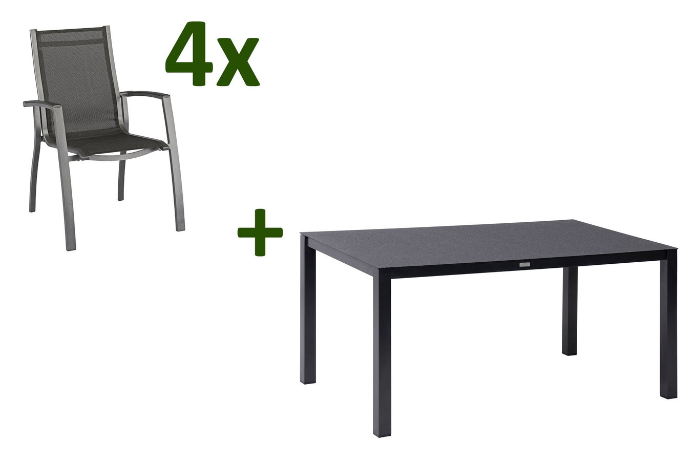 KETTLER Altura Gruppo da pranzo giardino, antracite, Alu/Spraystone/Tessuto, 160x95 cm, 4 sedie impilabili 28340__1