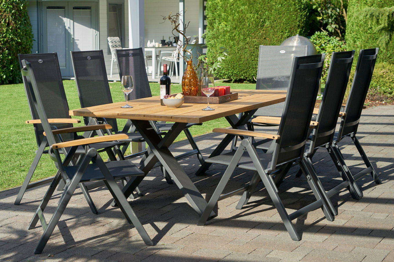 HARTMAN Xanadu / Aruba Gruppo pranzo da giardino, xerix/antracite, Alluminio/Legno di teak, 8 sedie pieghevoli, Braccioli in teak, 220x100cm 21170__1