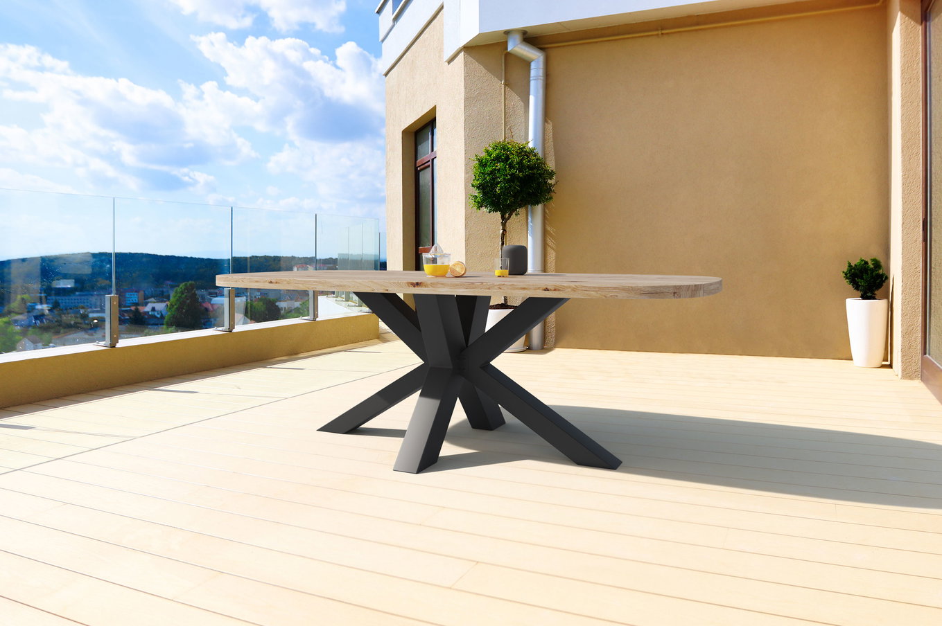 Tavolo da pranzo OUTFLEXX Belgium, grigio scuro/naturale, alluminio/teak riciclato, 220x100x78cm, spazzolato rustico, struttura a croce, prodotto certificato FSC® 20323__1