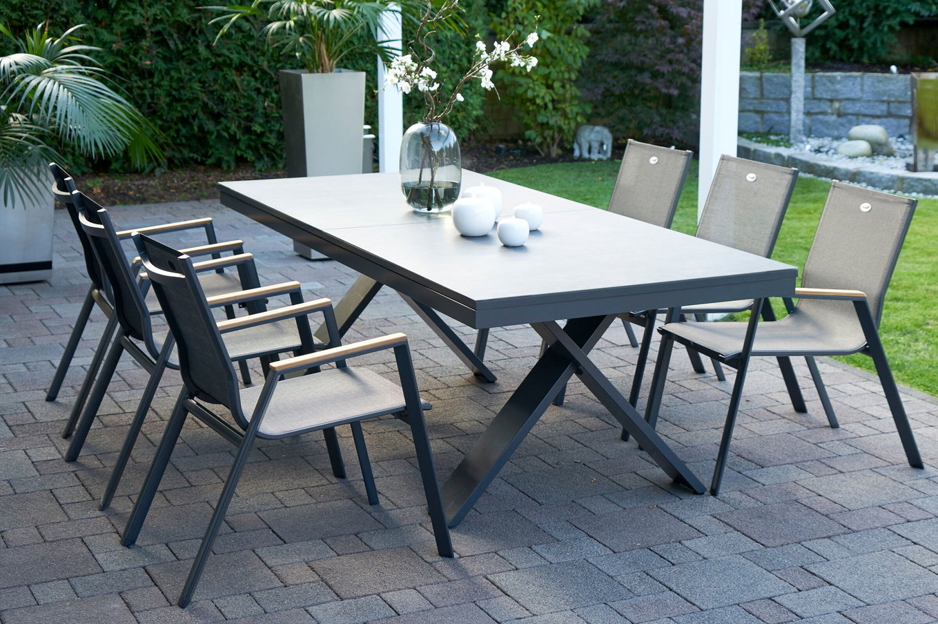 HARTMAN Modello speciale Xanadu / Aruba Set, xerix/antracite, Alu/Vetroceramica, 6 poltrone impilabili, 220/280x100cm 21126__1