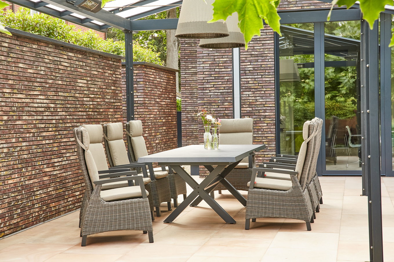 SIENA GARDEN Messina/Corido Set da pranzo da giardino, antracite/grigio, Alluminio/Intreccio Gardino®/Ceramica, 200-260 x 100 cm, incluse 8 poltrone da pranzo 23805__1
