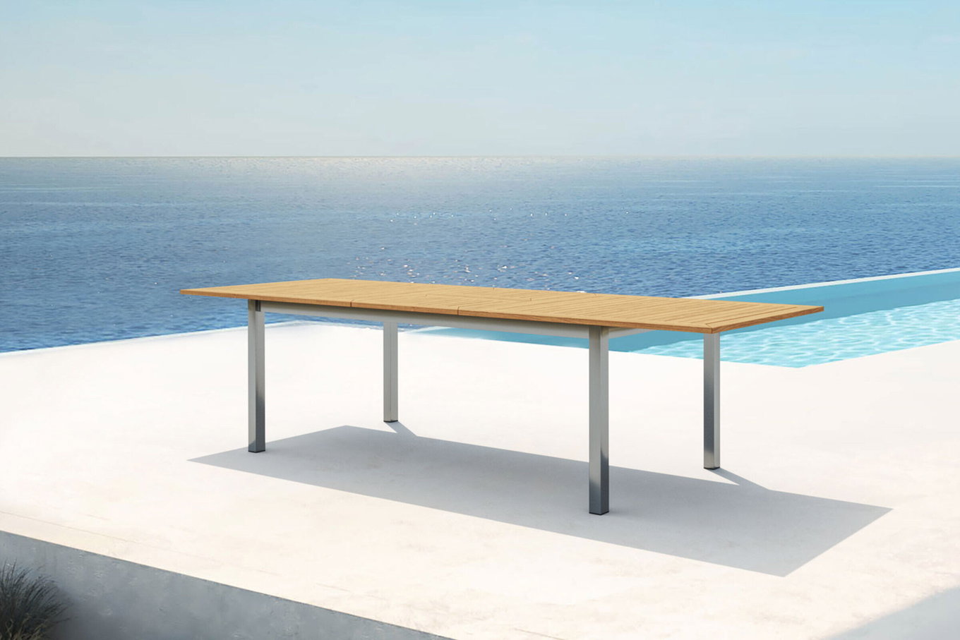 OUTFLEXX Tavolo allungabile, legno di teak/acciaio inox, spessore piano 25mm, 200/300x100cm, prodotto certificato FSC® 13494__1