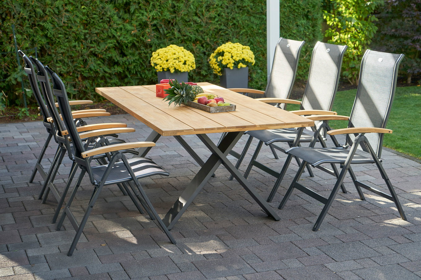 HARTMAN Xanadu / Alice Gruppo pranzo da giardino, xerix/nero, Alluminio/Legno di teak, 4x4 Textilen, 6 Sedie pieghevoli, 220x100cm 21157__1