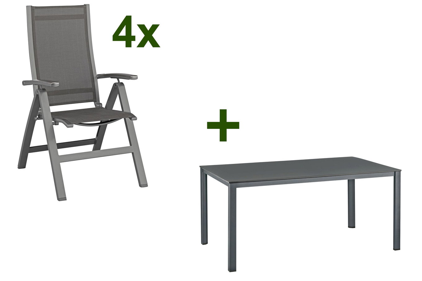 Kettler Set da pranzo da giardino, antracite/antracite, Tavolo da pranzo Kettalux-Plus 160x95cm, 4 sedie pieghevoli Altura 13690__1