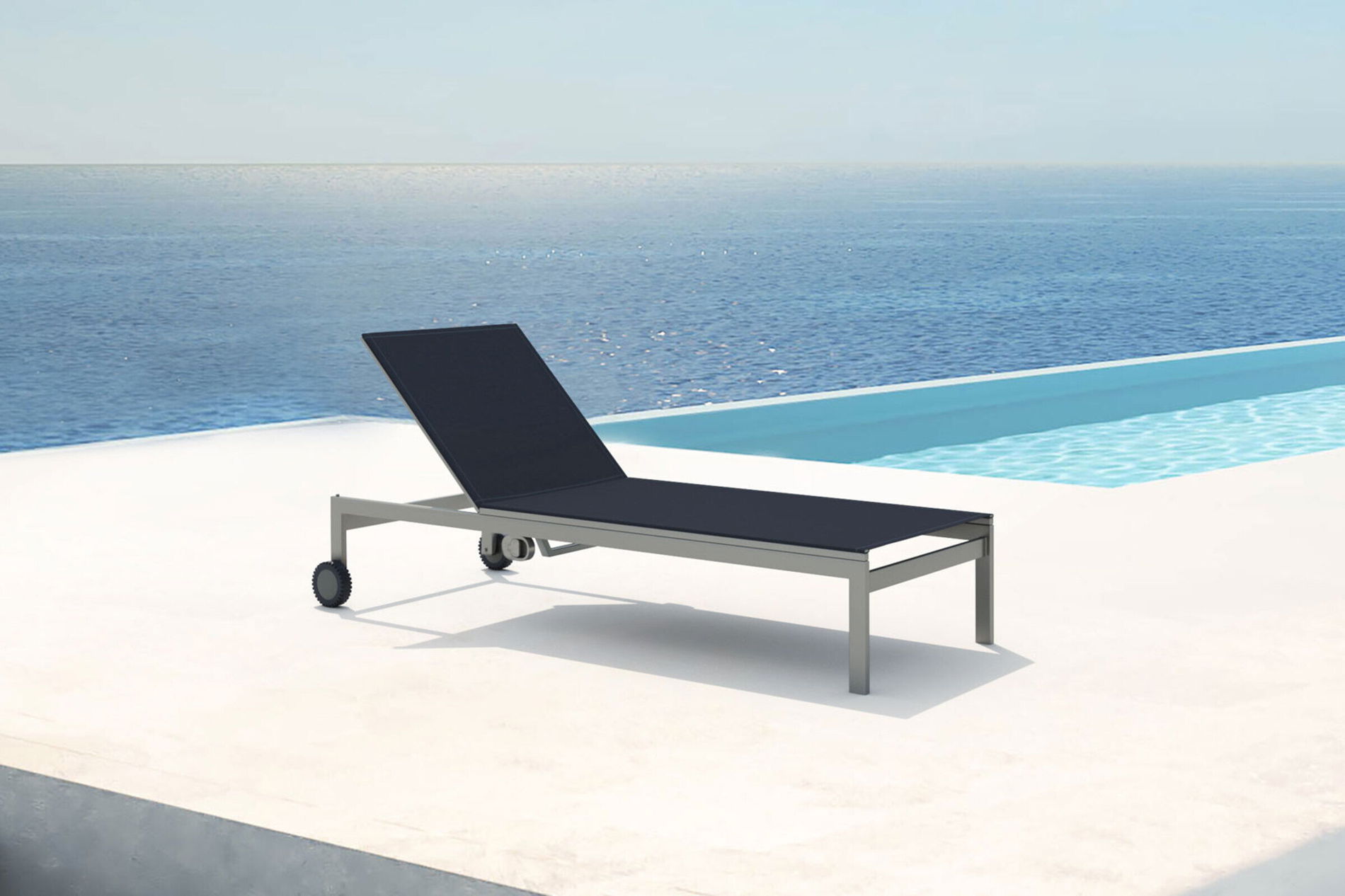 OUTFLEXX Lettino con ruote, nero, acciaio inossidabile/textilene, angolazioni regolabile, 212x71x36cm