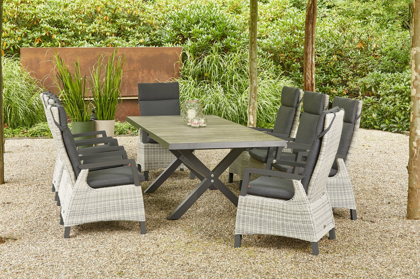 SIENA GARDEN Sincro/Corido Set da pranzo da giardino, antracite/grigio, Alu/Intreccio/Ceramica, 200/260 x 100 cm, incluse 8 poltrone dining 23851__1