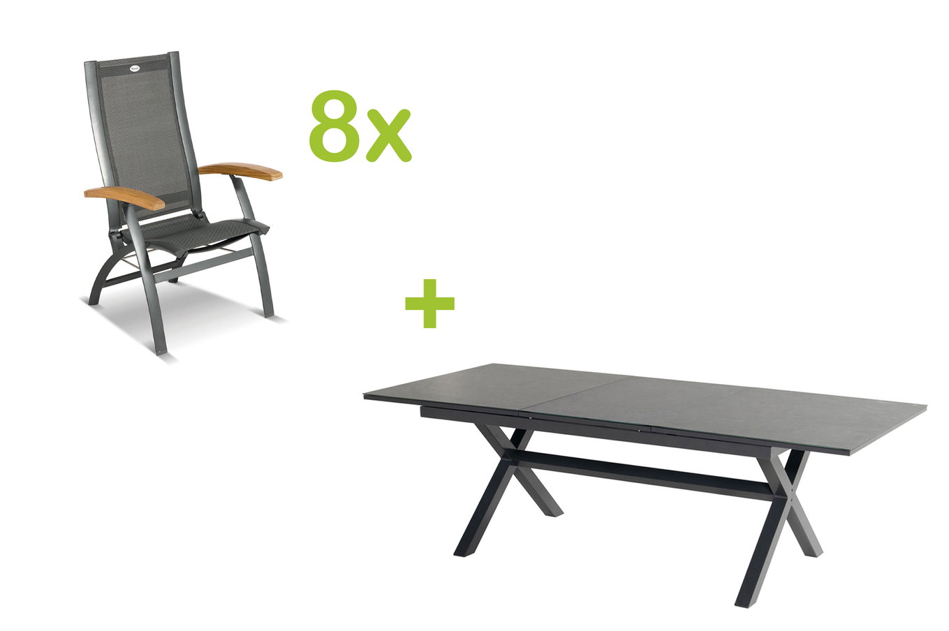 HARTMAN Xanadu / Primo Gruppo da pranzo da giardino, xerix, Alu/Textilene/Vetroceramica, 8 sedie pieghevoli, 160/220x100cm, funzione allungabile 23171__1