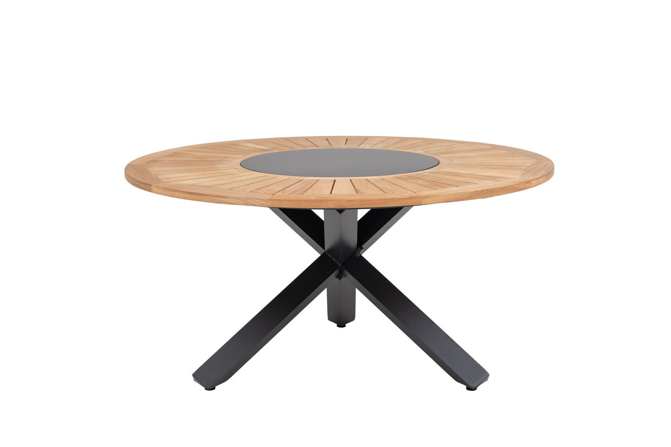 OUTFLEXX Tavolo da pranzo, antracite opaco, Alu/Teak, Ø150x75 cm, con inserto in vetro 21780__1