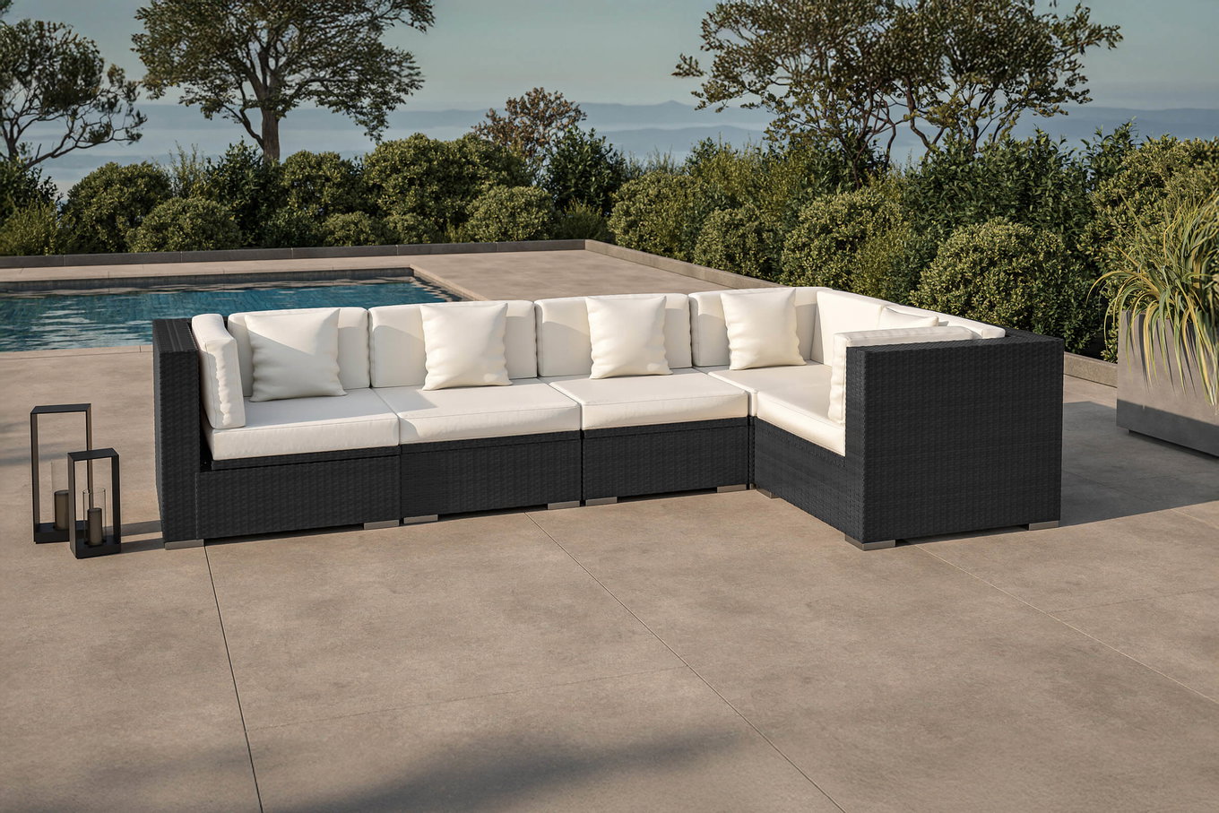OUTFLEXX salotto da giardino Polyrattan, crema/bianco, nero, per 5 persone, box portacuscini impermeabile 1714_BOX_A__1