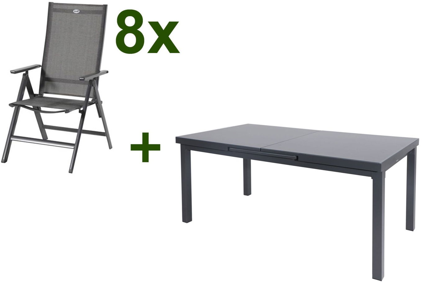 HARTMAN Aruba Gruppo pranzo da giardino, xerix, Alu/Textilene, tavolo 180/240x100cm, 8 Sedie pieghevoli 19344__1
