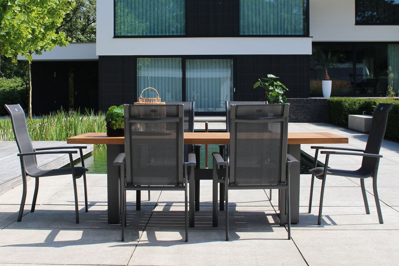 HARTMAN Modello speciale Yasmani/Alice Comfort Set da pranzo da giardino, xerix, alluminio/legno di teak, 240x100cm, 6 poltrone impilabili 19049__1