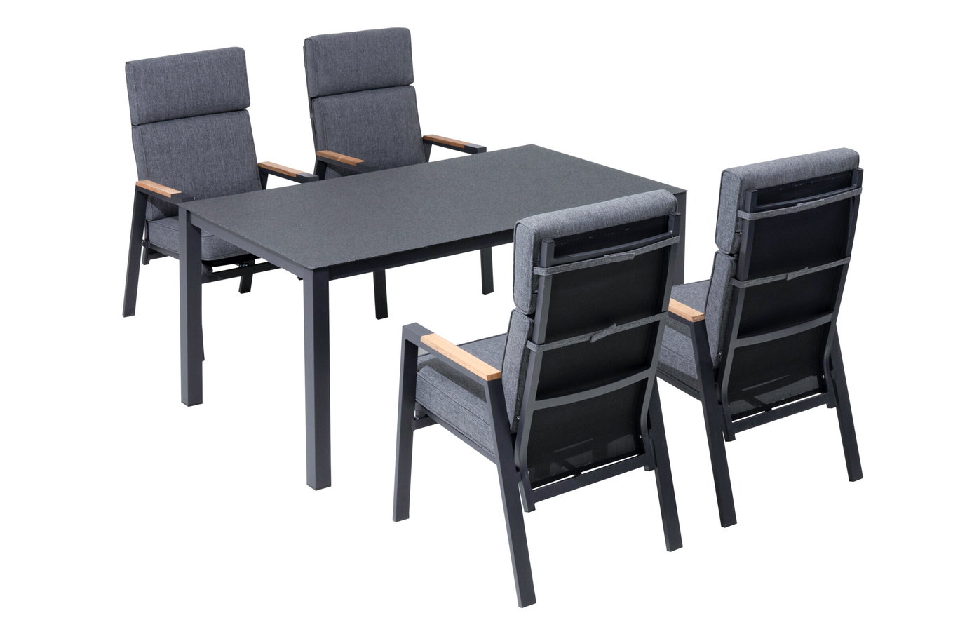 OUTFLEXX Set da pranzo da giardino, antracite opaco, Alu/Spraystone/Poliestere, 160x95 cm, 4 poltrone, inclusi cuscini 28197__1