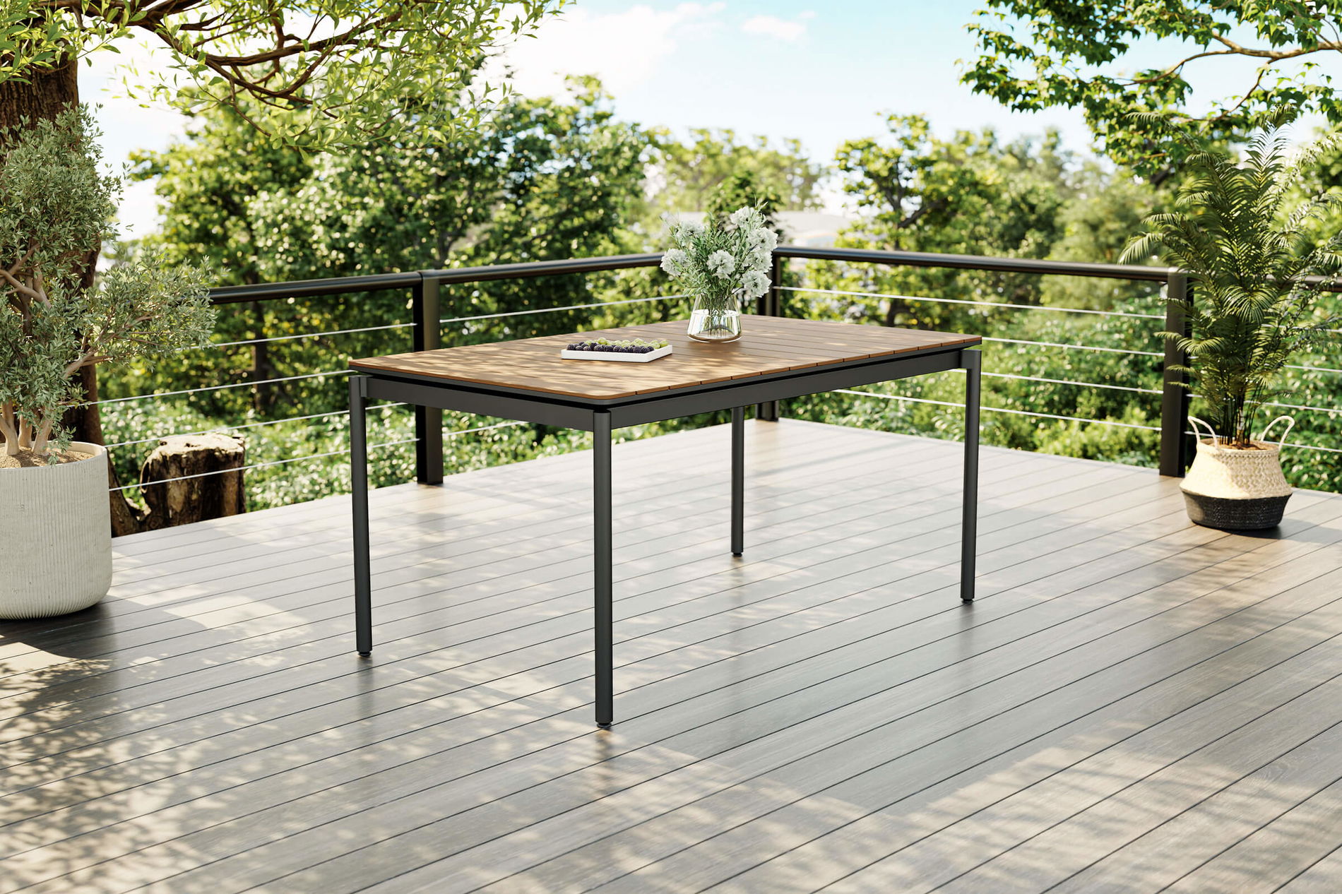 OUTFLEXX Tavolo da pranzo, Antracite opaco/Naturale, Alluminio/Imitazione legno, 153 x 90 cm, rivestito, facile da pulire