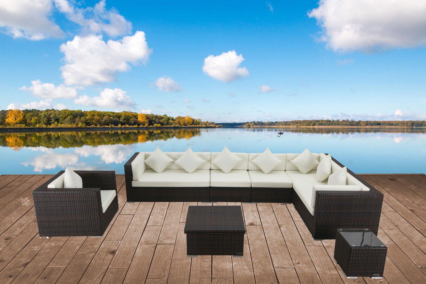 OUTFLEXX salotto da giardino, marrone marmorizzato, Polyrattan, 8 Pers, box portacuscini impermeabile, incl. tavolo lounge 16067_BOX_D__1